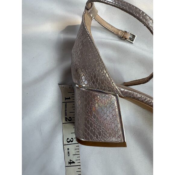 ALDO NEW Bronze Snakeskin Block Heel Sandals Size 8 Shoes Kitten Heels Strappy - Picture 8 of 8